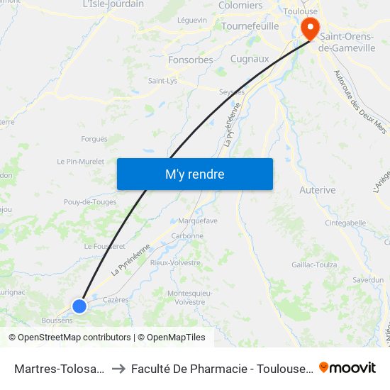 Martres-Tolosane to Faculté De Pharmacie - Toulouse III map