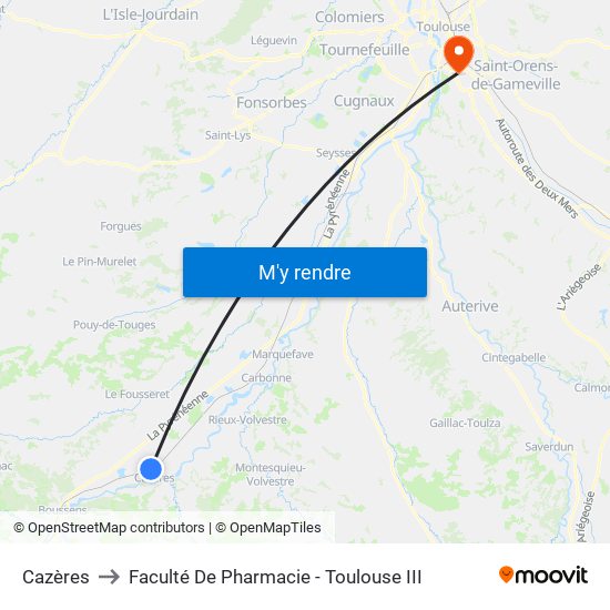 Cazères to Faculté De Pharmacie - Toulouse III map