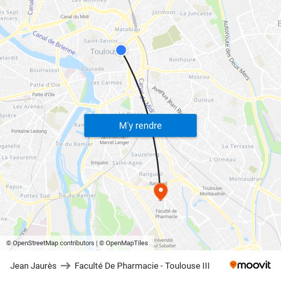 Jean Jaurès to Faculté De Pharmacie - Toulouse III map