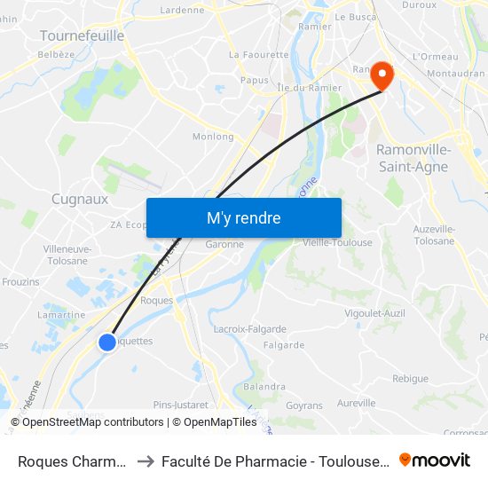 Roques Charmes to Faculté De Pharmacie - Toulouse III map