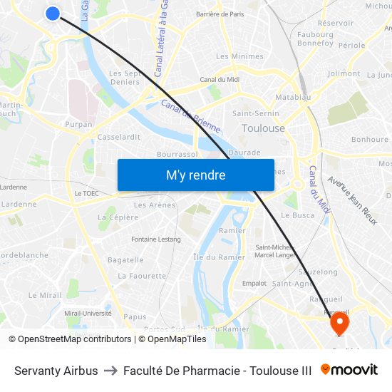 Servanty Airbus to Faculté De Pharmacie - Toulouse III map