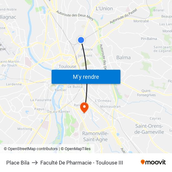 Place Bila to Faculté De Pharmacie - Toulouse III map
