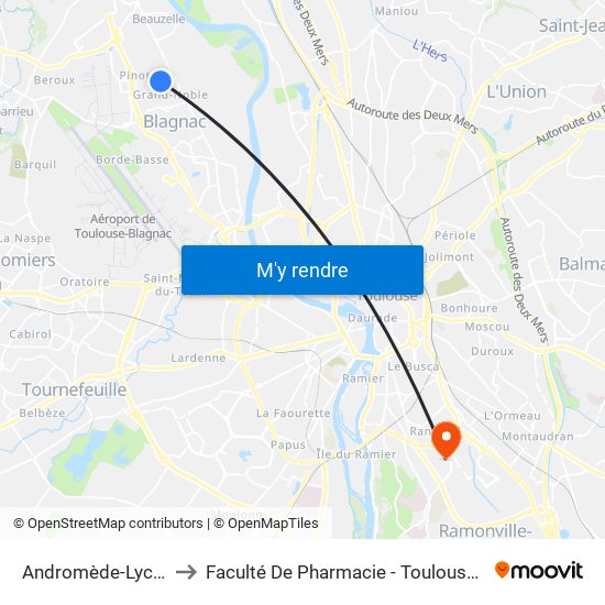 Andromède-Lycée to Faculté De Pharmacie - Toulouse III map