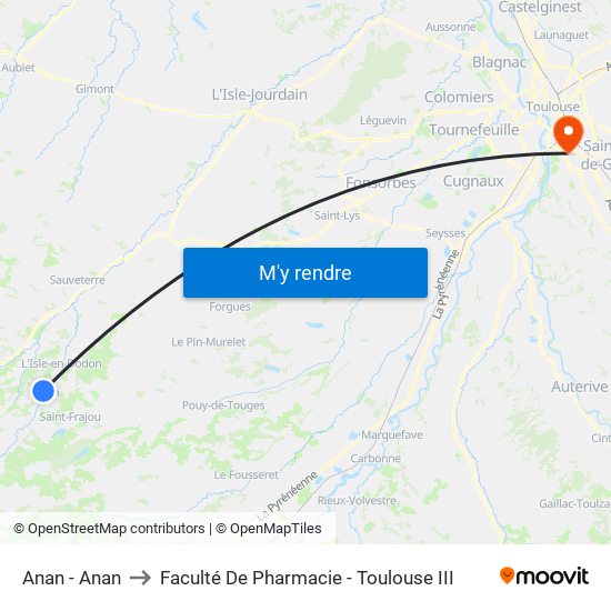 Anan - Anan to Faculté De Pharmacie - Toulouse III map