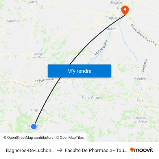 Bagneres-De-Luchon - Gare to Faculté De Pharmacie - Toulouse III map