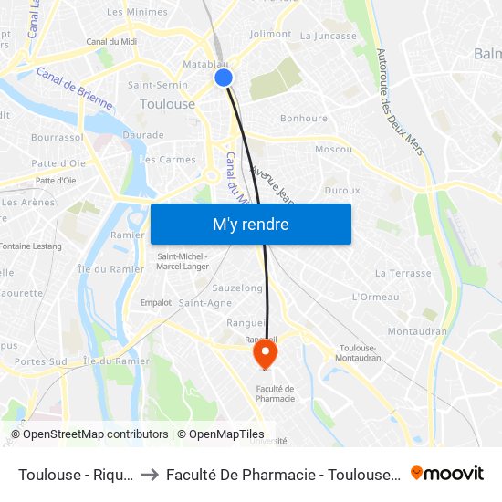 Toulouse - Riquet to Faculté De Pharmacie - Toulouse III map