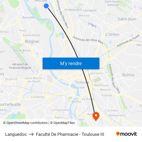Languedoc to Faculté De Pharmacie - Toulouse III map