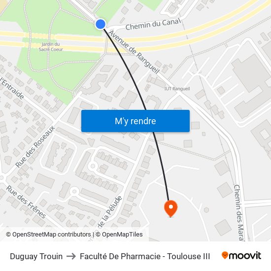 Duguay Trouin to Faculté De Pharmacie - Toulouse III map