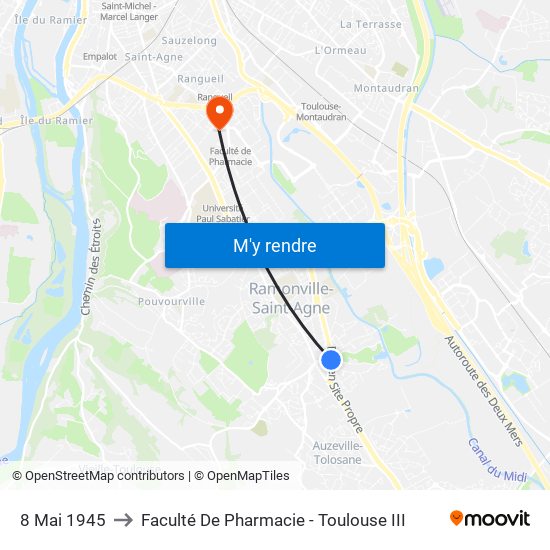 8 Mai 1945 to Faculté De Pharmacie - Toulouse III map