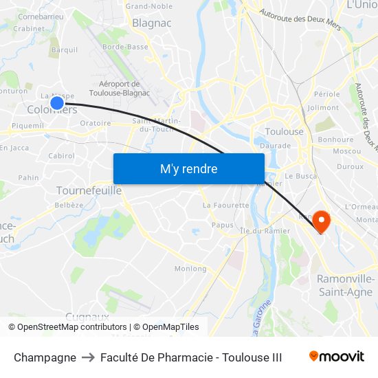 Champagne to Faculté De Pharmacie - Toulouse III map