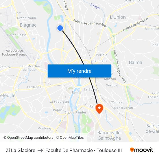 Zi La Glacière to Faculté De Pharmacie - Toulouse III map