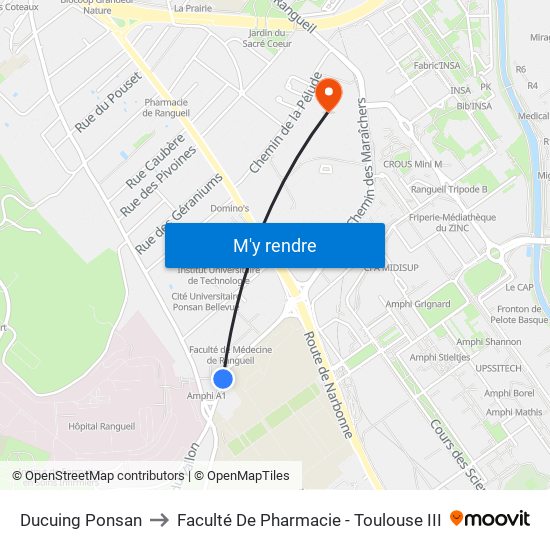 Ducuing Ponsan to Faculté De Pharmacie - Toulouse III map