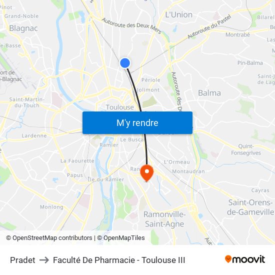 Pradet to Faculté De Pharmacie - Toulouse III map