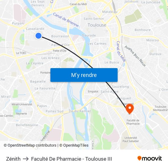 Zénith to Faculté De Pharmacie - Toulouse III map