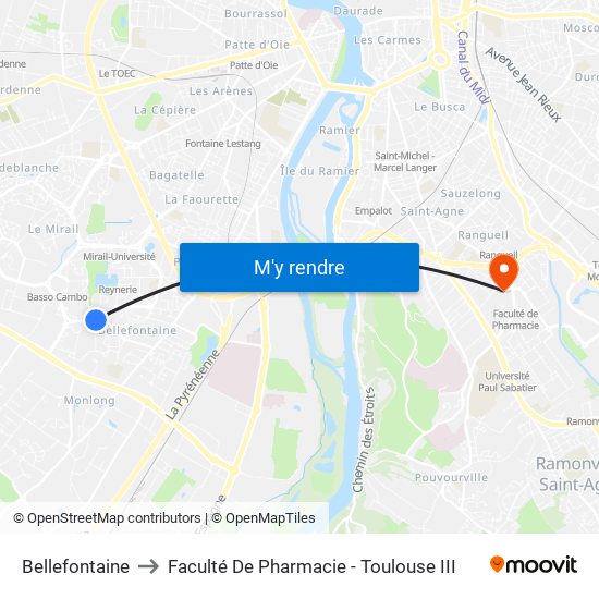 Bellefontaine to Faculté De Pharmacie - Toulouse III map