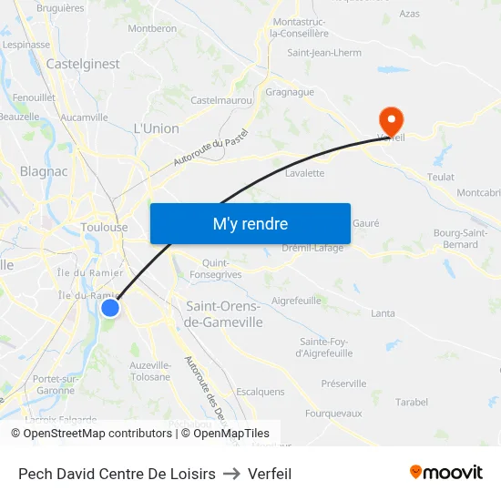 Pech David Centre De Loisirs to Verfeil map