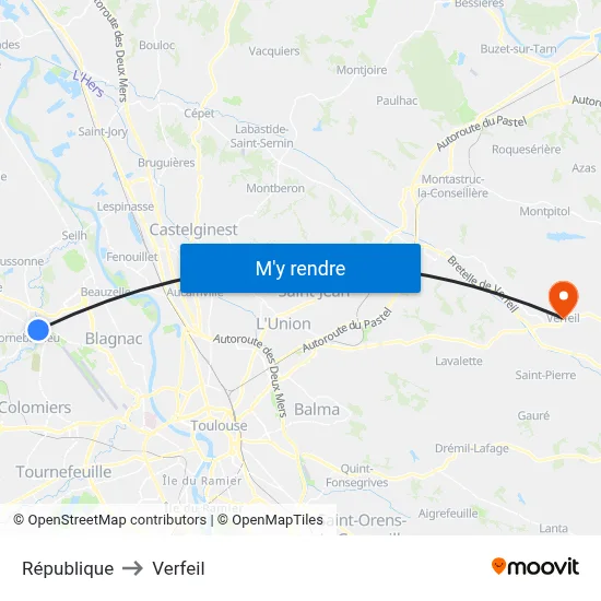 République to Verfeil map