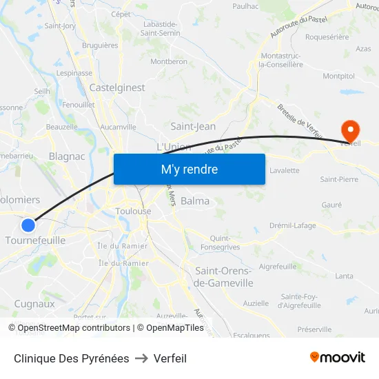 Clinique Des Pyrénées to Verfeil map