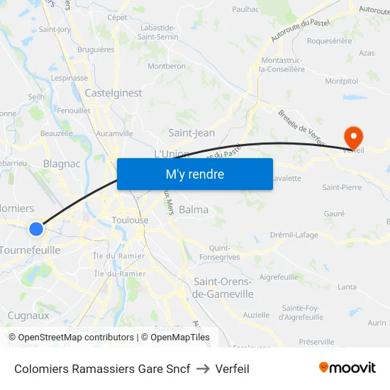 Colomiers Ramassiers Gare Sncf to Verfeil map