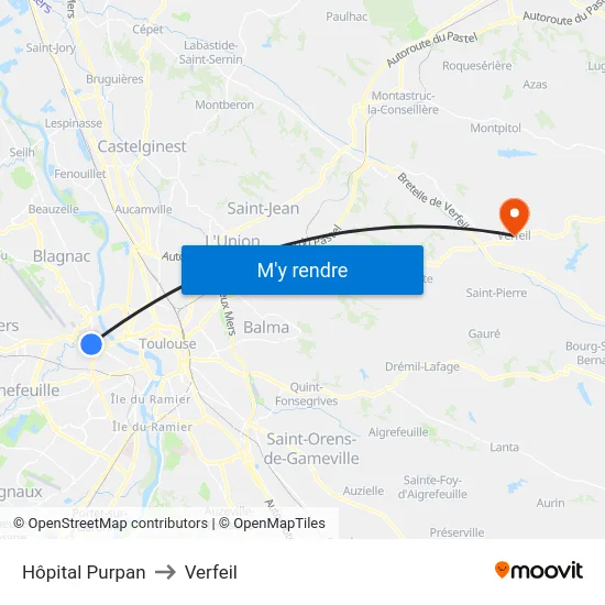 Hôpital Purpan to Verfeil map