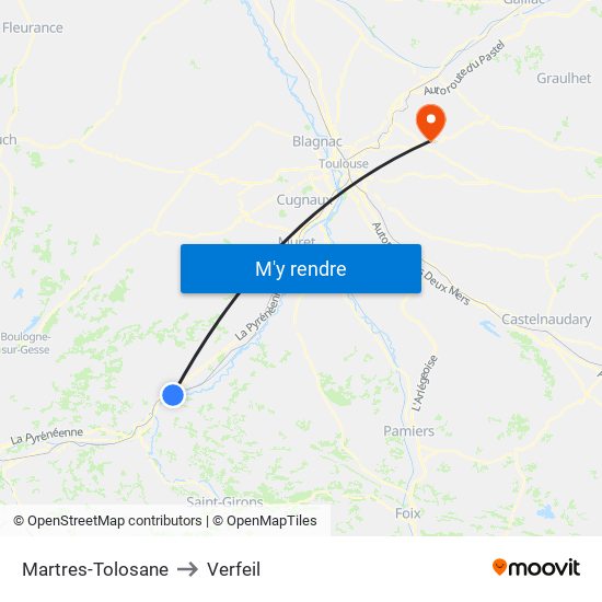 Martres-Tolosane to Verfeil map