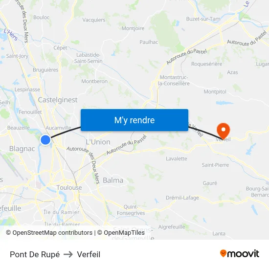 Pont De Rupé to Verfeil map