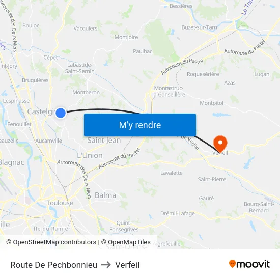 Route De Pechbonnieu to Verfeil map