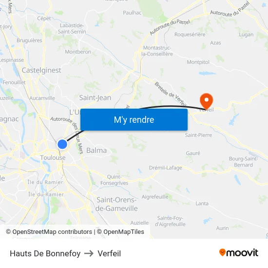 Hauts De Bonnefoy to Verfeil map