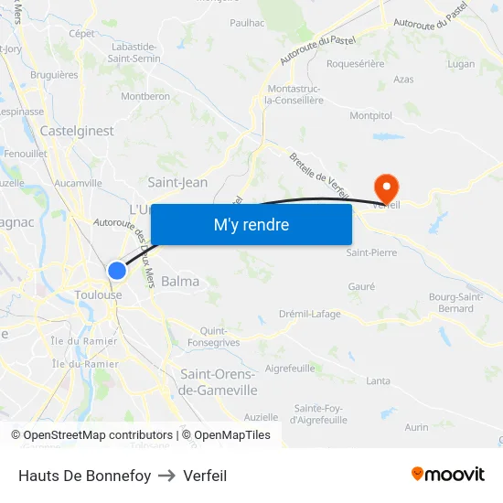 Hauts De Bonnefoy to Verfeil map