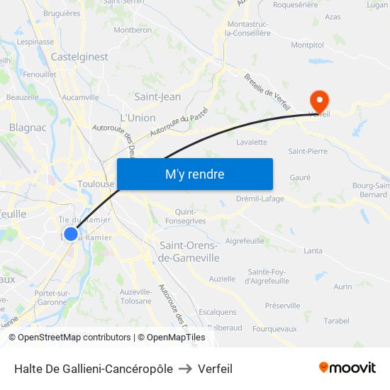 Halte De Gallieni-Cancéropôle to Verfeil map