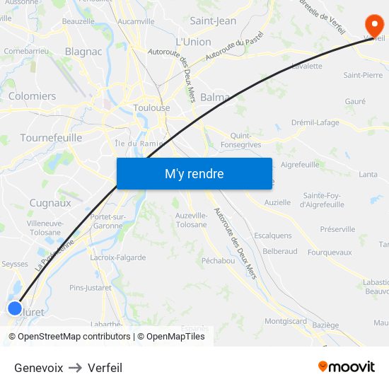 Genevoix to Verfeil map
