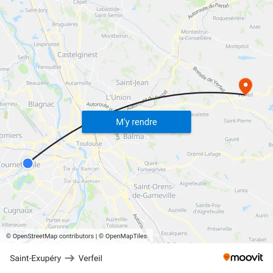 Saint-Exupéry to Verfeil map