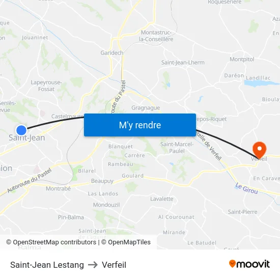 Saint-Jean Lestang to Verfeil map