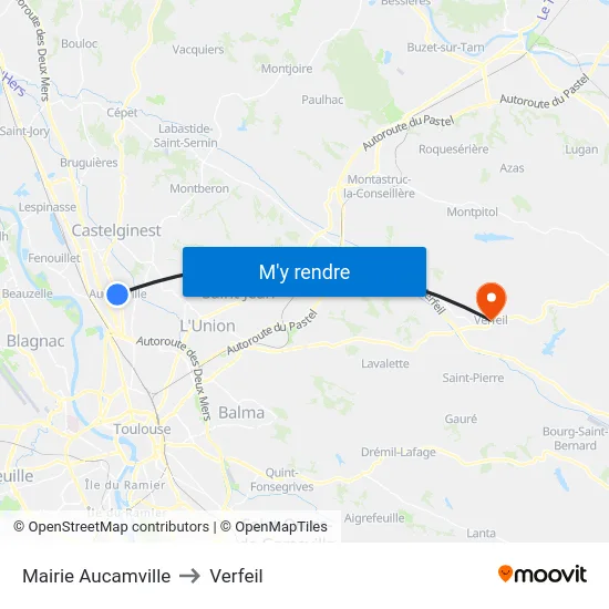 Mairie Aucamville to Verfeil map