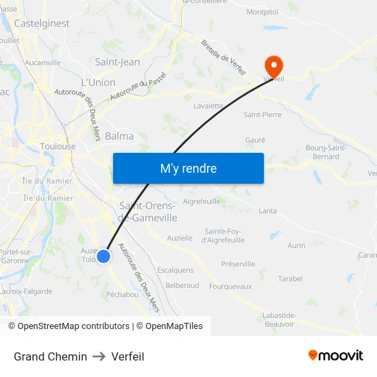 Grand Chemin to Verfeil map
