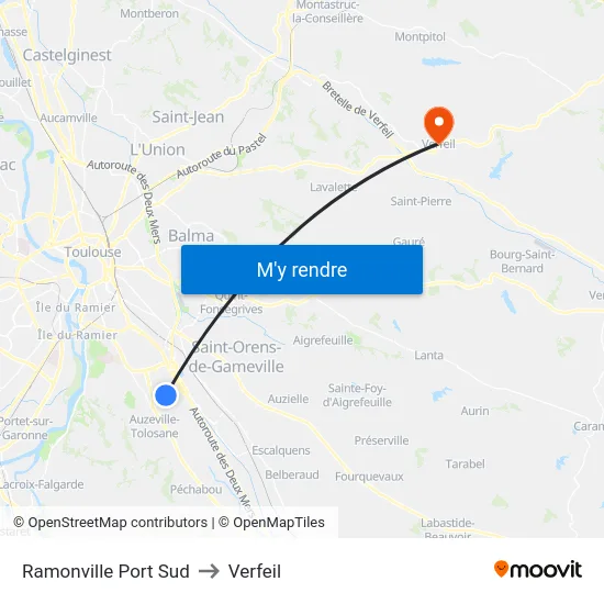 Ramonville Port Sud to Verfeil map