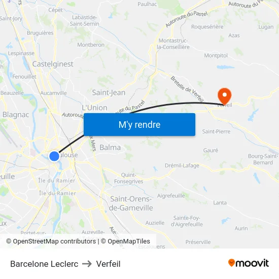 Barcelone Leclerc to Verfeil map