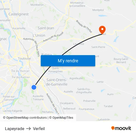 Lapeyrade to Verfeil map