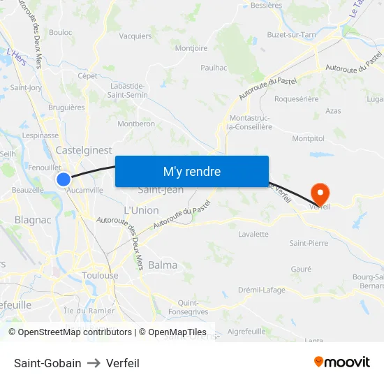 Saint-Gobain to Verfeil map