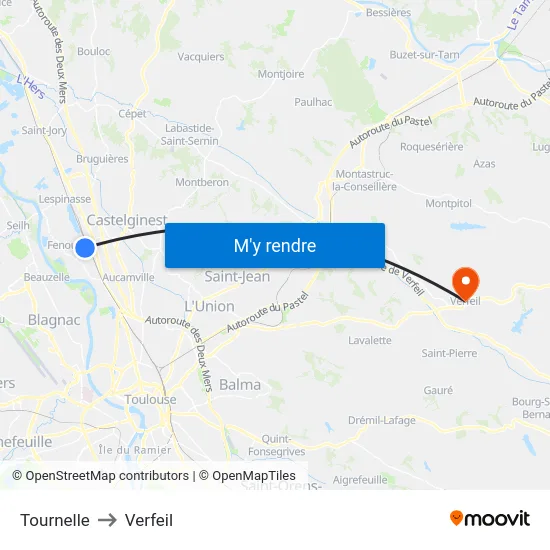 Tournelle to Verfeil map