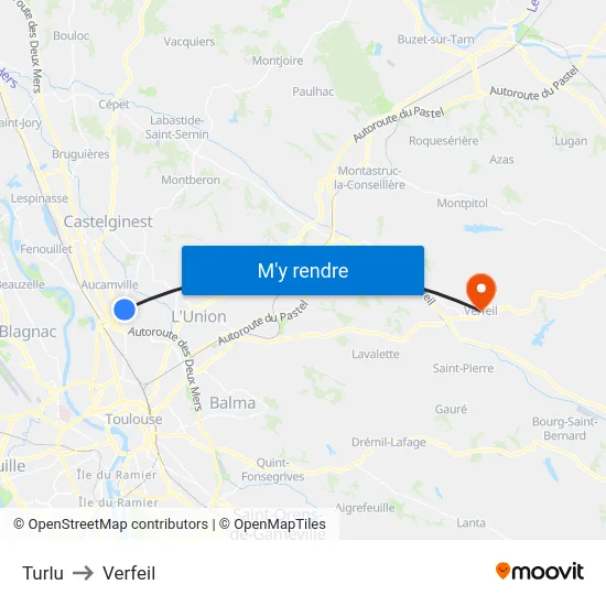 Turlu to Verfeil map