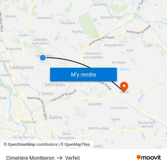Cimetière Montberon to Verfeil map