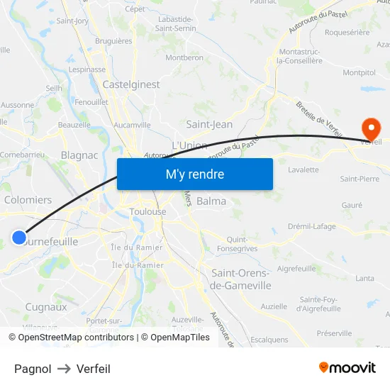 Pagnol to Verfeil map