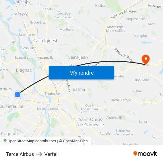 Terce Airbus to Verfeil map