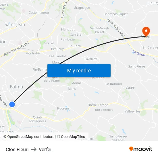 Clos Fleuri to Verfeil map
