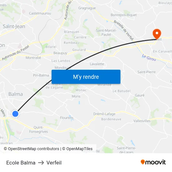 Ecole Balma to Verfeil map