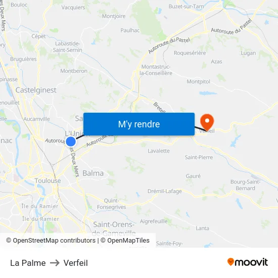 La Palme to Verfeil map