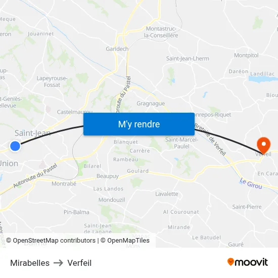 Mirabelles to Verfeil map