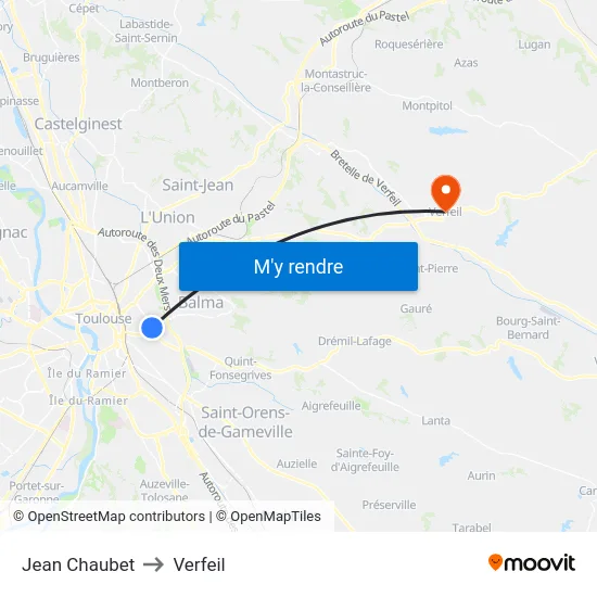 Jean Chaubet to Verfeil map