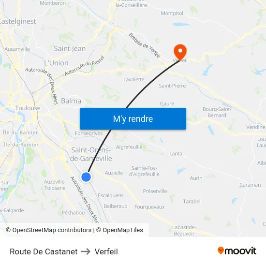 Route De Castanet to Verfeil map